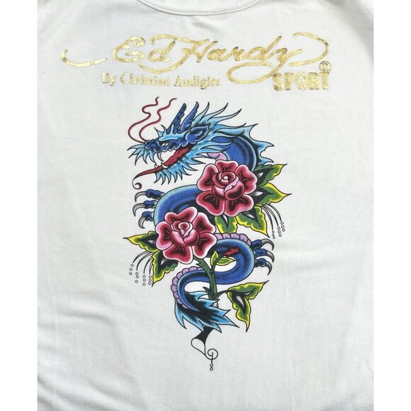 Ed Hardy Sport Women’s Workout Performance Tank Back Cutout Sz‎ XL Tiger Dragon - Picture 1 of 8